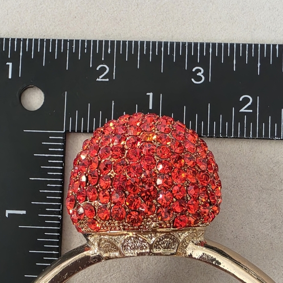 Vintage Statement Gold Red Cubic Zirconia Ball Clamper Hinge Bracelet - Picture 11 of 11